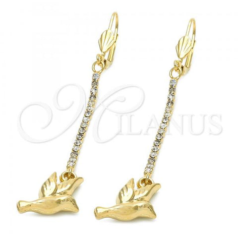 Oro Laminado Long Earring, Gold Filled Style Bird Design, with  Cubic Zirconia, Golden Finish, 5.088.003