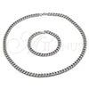 Stainless Steel Necklace and Bracelet, Miami Cuban Design, Polished, Steel Finish, 06.116.0031