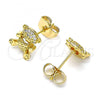 Oro Laminado Stud Earring, Gold Filled Style Teddy Bear Design, with White Micro Pave, Polished, Golden Finish, 02.310.0079