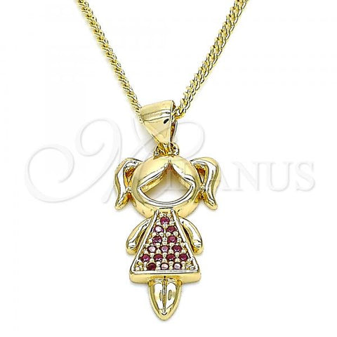 Oro Laminado Pendant Necklace, Gold Filled Style Little Girl Design, with Ruby Micro Pave, Polished, Golden Finish, 04.156.0263.1.20