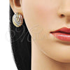 Oro Laminado Stud Earring, Gold Filled Style Chunky Design, Polished, Tricolor, 02.170.0445