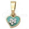 Oro Laminado Fancy Pendant, Gold Filled Style Heart and Flower Design, with White Crystal, Acqua Enamel Finish, Golden Finish, 05.163.0081.2