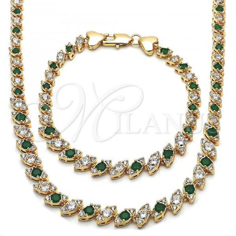 Oro Laminado Necklace and Bracelet, Gold Filled Style with Green and White Cubic Zirconia, Polished, Golden Finish, 06.284.0014.3