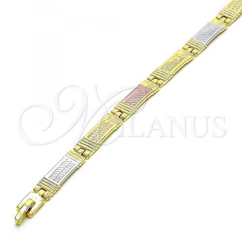 Oro Laminado Solid Bracelet, Gold Filled Style Diamond Cutting Finish, Tricolor, 03.102.0066.08