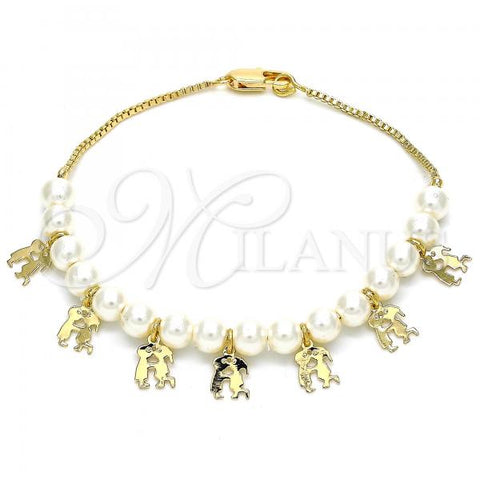 Oro Laminado Charm Bracelet, Gold Filled Style Little Boy and Little Girl Design, Polished, Golden Finish, 03.63.2101.07