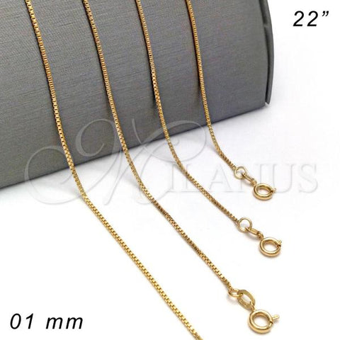 Oro Laminado Basic Necklace, Gold Filled Style Box Design, Polished, Golden Finish, 04.09.0188.22