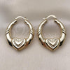 Oro Laminado Medium Hoop, Gold Filled Style Heart and Hollow Design, Polished, Golden Finish, 02.170.0507.1.35