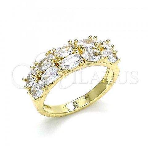 Oro Laminado Multi Stone Ring, Gold Filled Style with White Cubic Zirconia, Polished, Golden Finish, 01.210.0147.09