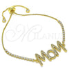 Oro Laminado Adjustable Bolo Bracelet, Gold Filled Style Mom Design, with White Micro Pave, Polished, Golden Finish, 03.341.0127.11