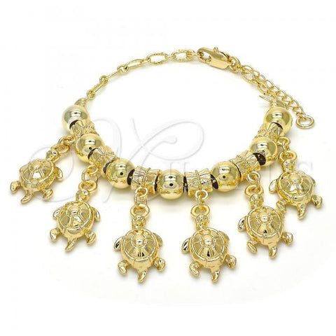 Oro Laminado Charm Bracelet, Gold Filled Style Turtle Design, Polished, Golden Finish, 03.63.1953.08