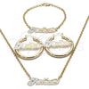 Oro Laminado Necklace, Bracelet and Earring, Gold Filled Style Polished, Tricolor, 06.63.0238.1