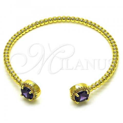 Oro Laminado Individual Bangle, Gold Filled Style with Dark Amethyst Cubic Zirconia and White Micro Pave, Polished, Golden Finish, 07.341.0019.3