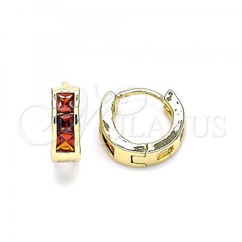 Oro Laminado Huggie Hoop, Gold Filled Style with Garnet Cubic Zirconia, Polished, Golden Finish, 02.210.0640.1.10