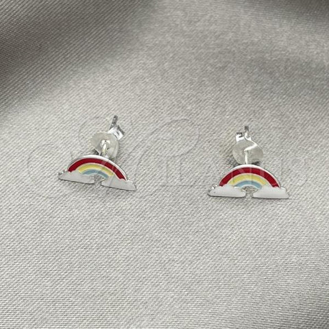 Sterling Silver Stud Earring, Green Enamel Finish, Silver Finish, 02.406.0010.01