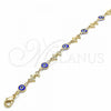 Oro Laminado Fancy Anklet, Gold Filled Style Evil Eye and Dolphin Design, Blue Resin Finish, Golden Finish, 03.326.0009.2.10