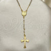 Oro Laminado Thin Rosary, Gold Filled Style Guadalupe and Cross Design, with Ivory Pearl, Polished, Golden Finish, 09.02.0050.18