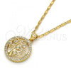 Oro Laminado Pendant Necklace, Gold Filled Style Tree Design, with White Cubic Zirconia, Polished, Golden Finish, 04.156.0117.20