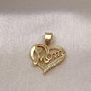 Oro Laminado Fancy Pendant, Gold Filled Style Heart and Mom Design, with White Micro Pave, Polished, Golden Finish, 05.342.0200