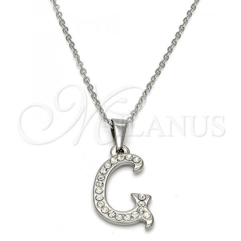 Stainless Steel Pendant Necklace, Initials and Rolo Design, with White Crystal, Polished, Steel Finish, 04.238.0006.1.18