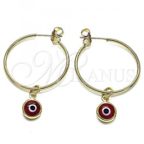 Oro Laminado Medium Hoop, Gold Filled Style Evil Eye Design, Red Resin Finish, Golden Finish, 02.63.2743.1.30