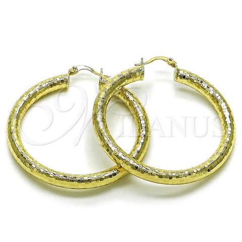 Oro Laminado Large Hoop, Gold Filled Style Hollow Design, Diamond Cutting Finish, Golden Finish, 02.213.0818.50