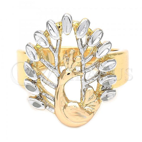Oro Laminado Elegant Ring, Gold Filled Style Peacock Design, Diamond Cutting Finish, Tricolor, 5.173.017.06 (Size 6)