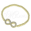 Oro Laminado Fancy Bracelet, Gold Filled Style Infinite and Expandable Bead Design, with White Micro Pave, Polished, Golden Finish, 03.156.0024.07