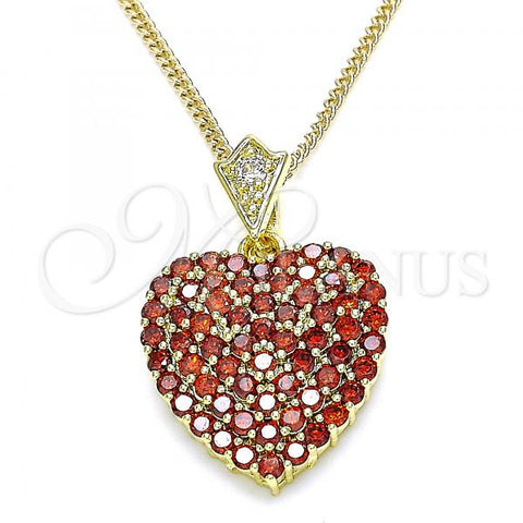 Oro Laminado Pendant Necklace, Gold Filled Style Heart Design, with Garnet and White Cubic Zirconia, Polished, Golden Finish, 04.283.0009.1.20