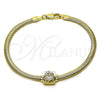 Oro Laminado Fancy Bracelet, Gold Filled Style Rat Tail Design, with White Cubic Zirconia, Polished, Golden Finish, 03.213.0367.08