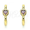 Oro Laminado Huggie Hoop, Gold Filled Style Heart Design, with Garnet Cubic Zirconia, Polished, Golden Finish, 02.210.0554.1.15
