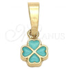 Oro Laminado Fancy Pendant, Gold Filled Style Flower Design, Blue Enamel Finish, Golden Finish, 05.163.0068.5
