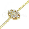 Oro Laminado Fancy Bracelet, Gold Filled Style San Judas Design, with White Cubic Zirconia and White Micro Pave, Polished, Golden Finish, 03.210.0150.07