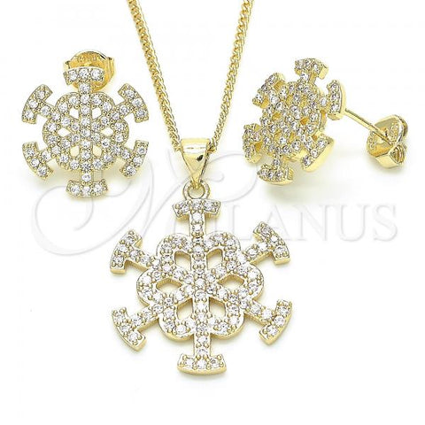 Oro Laminado Earring and Pendant Adult Set, Gold Filled Style Flower Design, with White Cubic Zirconia, Polished, Golden Finish, 10.199.0148