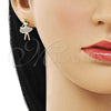 Oro Laminado Stud Earring, Gold Filled Style Little Girl Design, with White Micro Pave, Polished, Golden Finish, 02.283.0082