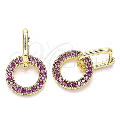 Oro Laminado Huggie Hoop, Gold Filled Style with Ruby Cubic Zirconia, Polished, Golden Finish, 02.210.0486.1.12