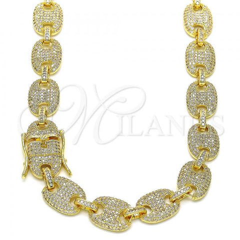 Oro Laminado Basic Necklace, Gold Filled Style Puff Mariner Design, with White Micro Pave, Polished, Golden Finish, 04.284.0059.24
