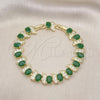 Oro Laminado Tennis Bracelet, Gold Filled Style with Green and White Cubic Zirconia, Polished, Golden Finish, 03.206.0007.4.07