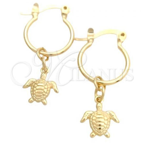 Oro Laminado Small Hoop, Gold Filled Style Turtle Design, Polished, Golden Finish, 02.58.0033.12