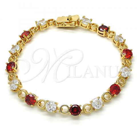 Oro Laminado Tennis Bracelet, Gold Filled Style with Garnet and White Cubic Zirconia, Polished, Golden Finish, 03.210.0070.1.08