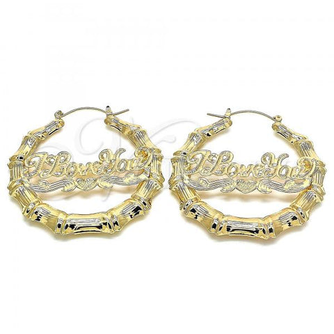 Oro Laminado Large Hoop, Gold Filled Style Nameplate and Bamboo Design, Polished, Golden Finish, 02.60.0152.55