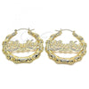 Oro Laminado Large Hoop, Gold Filled Style Nameplate and Bamboo Design, Polished, Golden Finish, 02.60.0152.55