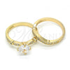 Oro Laminado Wedding Ring, Gold Filled Style Duo Design, with White Cubic Zirconia, Polished, Golden Finish, 01.284.0035.08 (Size 8)