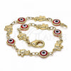Oro Laminado Fancy Bracelet, Gold Filled Style Evil Eye and Elephant Design, Red Resin Finish, Golden Finish, 03.326.0010.1.08