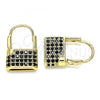 Oro Laminado Small Hoop, Gold Filled Style Lock Design, with Black Micro Pave, Polished, Golden Finish, 02.341.0057.4.12