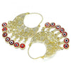 Oro Laminado Long Earring, Gold Filled Style Elephant and Evil Eye Design, Red Resin Finish, Golden Finish, 02.380.0057.1