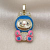 Oro Laminado Fancy Pendant, Gold Filled Style with White Cubic Zirconia, Blue Enamel Finish, Golden Finish, 05.284.0023