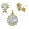 Oro Laminado Earring and Pendant Adult Set, Gold Filled Style with Cubic Zirconia, Golden Finish, 5.055.002