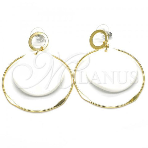 Oro Laminado Long Earring, Gold Filled Style White Resin Finish, Golden Finish, 02.268.0076