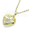 Oro Laminado Locket Pendant, Gold Filled Style Heart and Flower Design, Polished, Golden Finish, 05.117.0027
