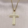 Oro Laminado Pendant Necklace, Gold Filled Style Cross Design, with White Micro Pave, Polished, Golden Finish, 04.156.0162.18